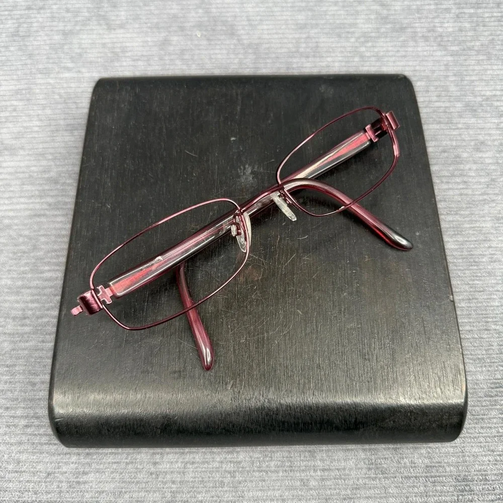 Revlon Burgundy Rectangular Eyeglass Frames Crystal Logo Accents Wine Red Metal